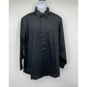 Essante Mens Black Button-Up Dress Shirt Sateen Long Sleeve 16.5 32/33